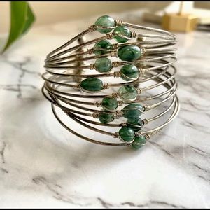 silver & green stone cuff brace